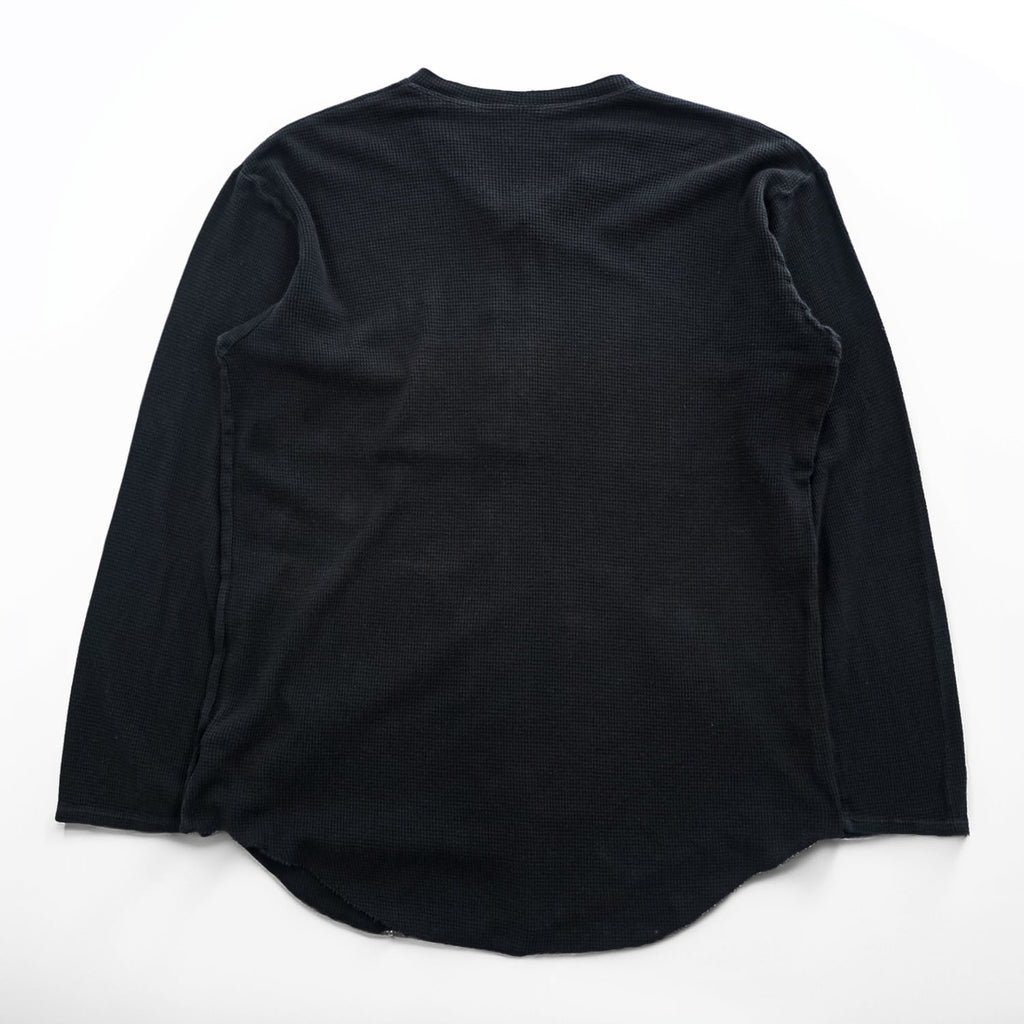BRU NA BOINNE Japan Made Long Sleeve T-Shirt, Size L, Black, Thermal Waffle Fabric, Henley Neck, 8134-2-L