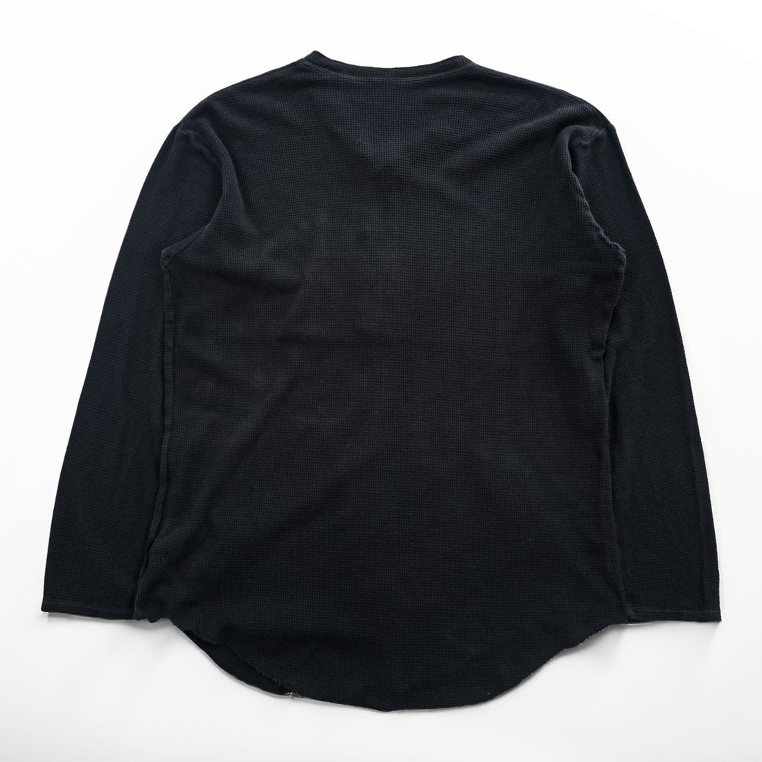 BRU NA BOINNE Japan Made Long Sleeve T-Shirt, Size L, Black, Thermal Waffle Fabric, Henley Neck, 8134-2-L