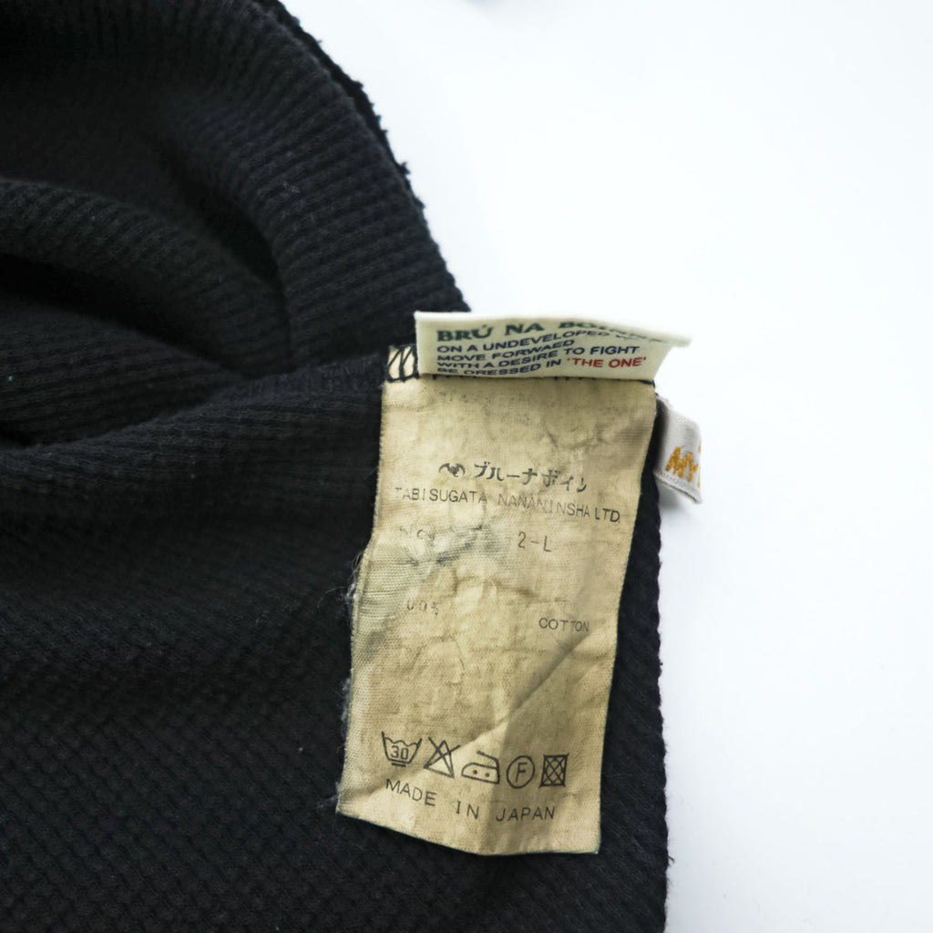 BRU NA BOINNE Japan Made Long Sleeve T-Shirt, Size L, Black, Thermal Waffle Fabric, Henley Neck, 8134-2-L