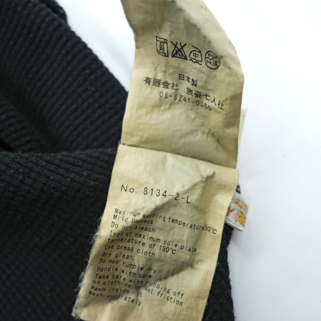 BRU NA BOINNE Japan Made Long Sleeve T-Shirt, Size L, Black, Thermal Waffle Fabric, Henley Neck, 8134-2-L