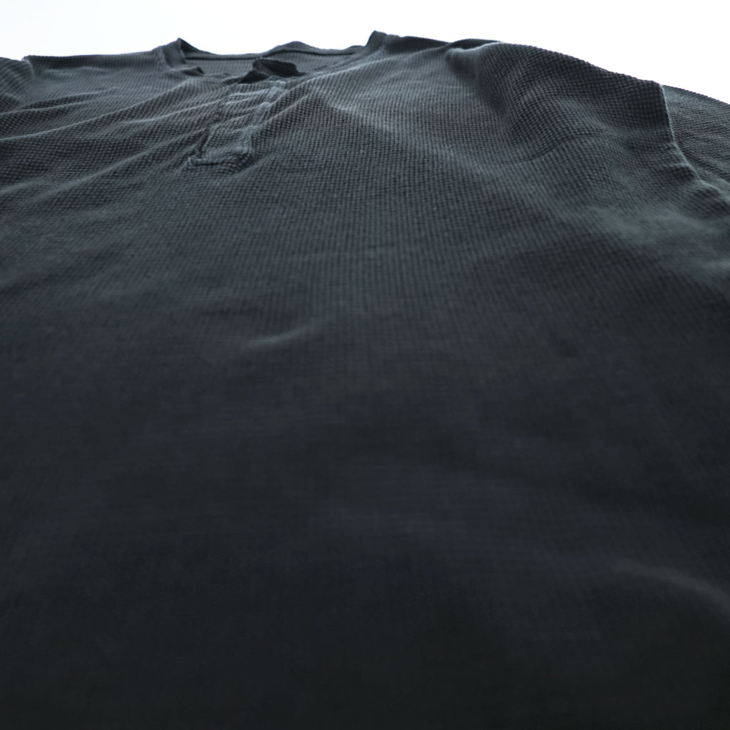 BRU NA BOINNE Japan Made Long Sleeve T-Shirt, Size L, Black, Thermal Waffle Fabric, Henley Neck, 8134-2-L