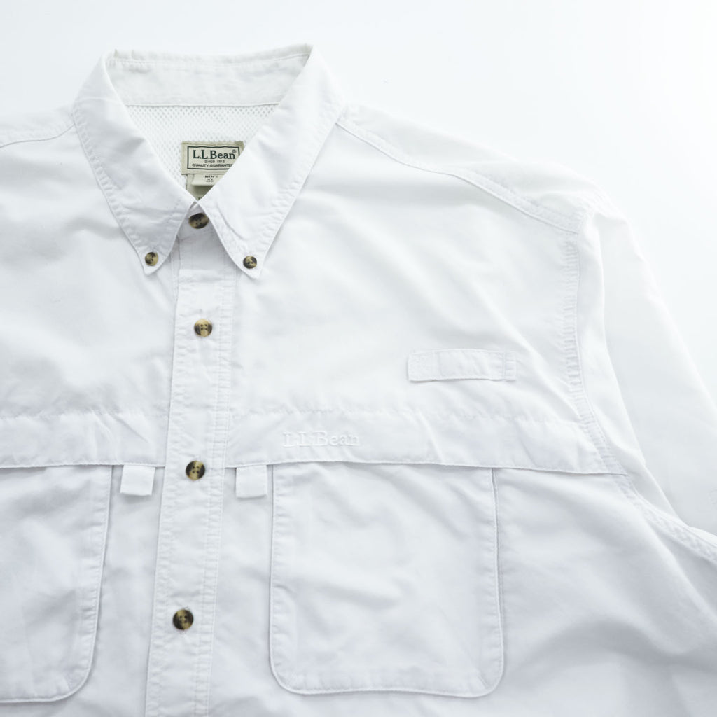 L.L.Bean Fishing Long-Sleeve Button-Down Shirt XL White Mesh PD24