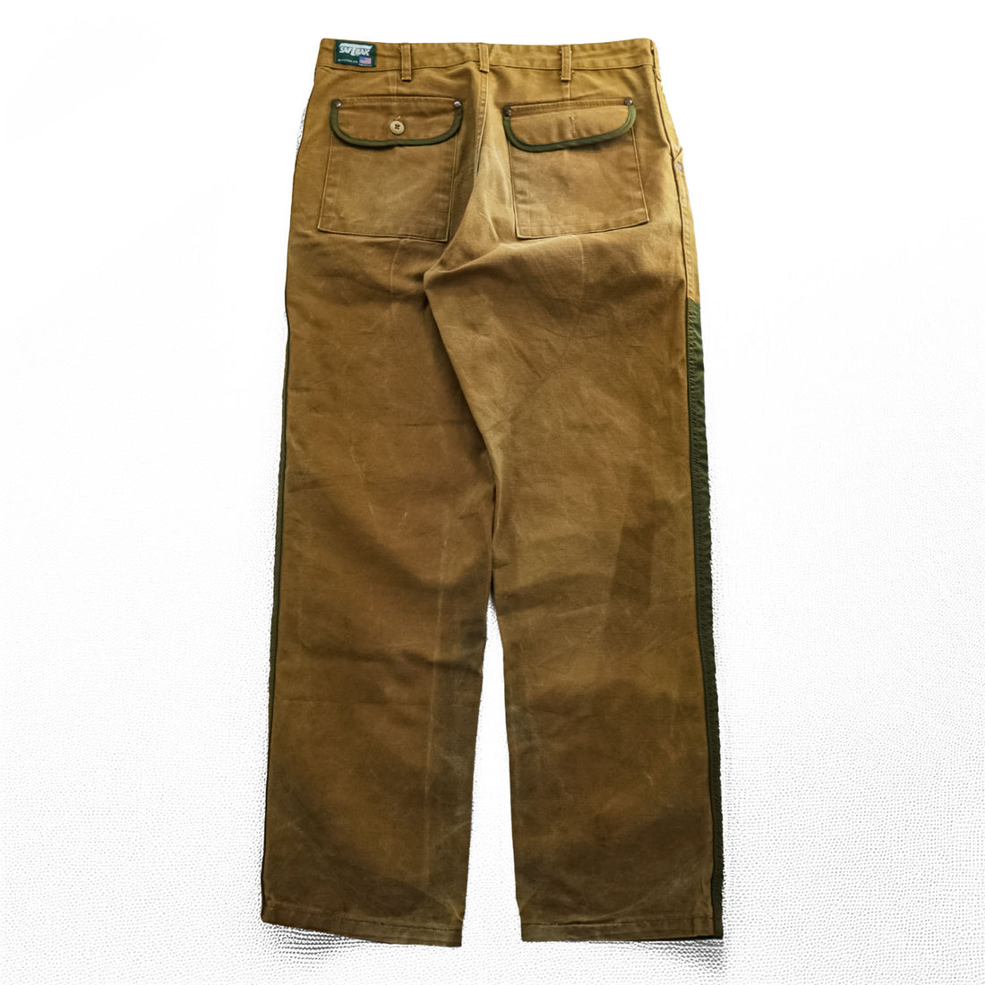 Vintage 80s USA MADE SAFTBAK Hunting Brush Pants Brown Duck Canvas Green Nylon Double Knee Made in USA