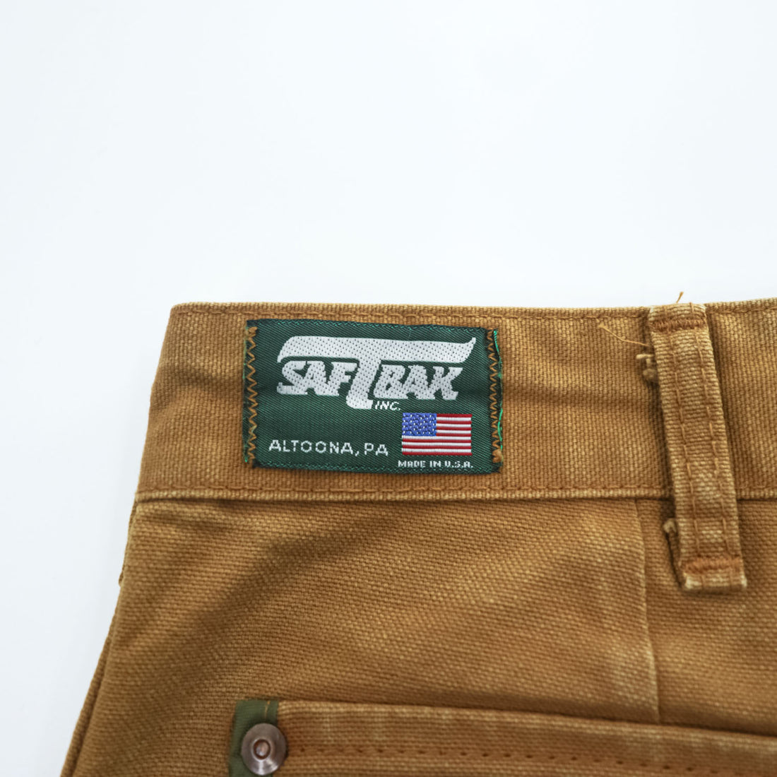Vintage 80s USA MADE SAFTBAK Hunting Brush Pants Brown Duck Canvas Green Nylon Double Knee Made in USA
