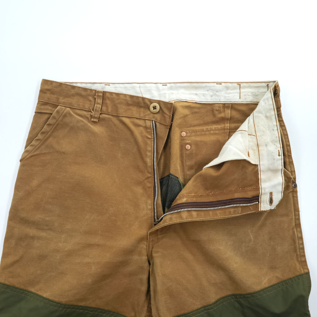 Vintage 80s USA MADE SAFTBAK Hunting Brush Pants Brown Duck Canvas Green Nylon Double Knee Made in USA