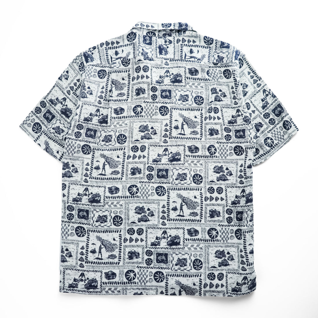 Patagonia パタロハ pataloha オープンカラー 開襟 ヘンプ アロハシャツ Limited Edition ブルー ホワイト 総柄 ココナツボタン 52550