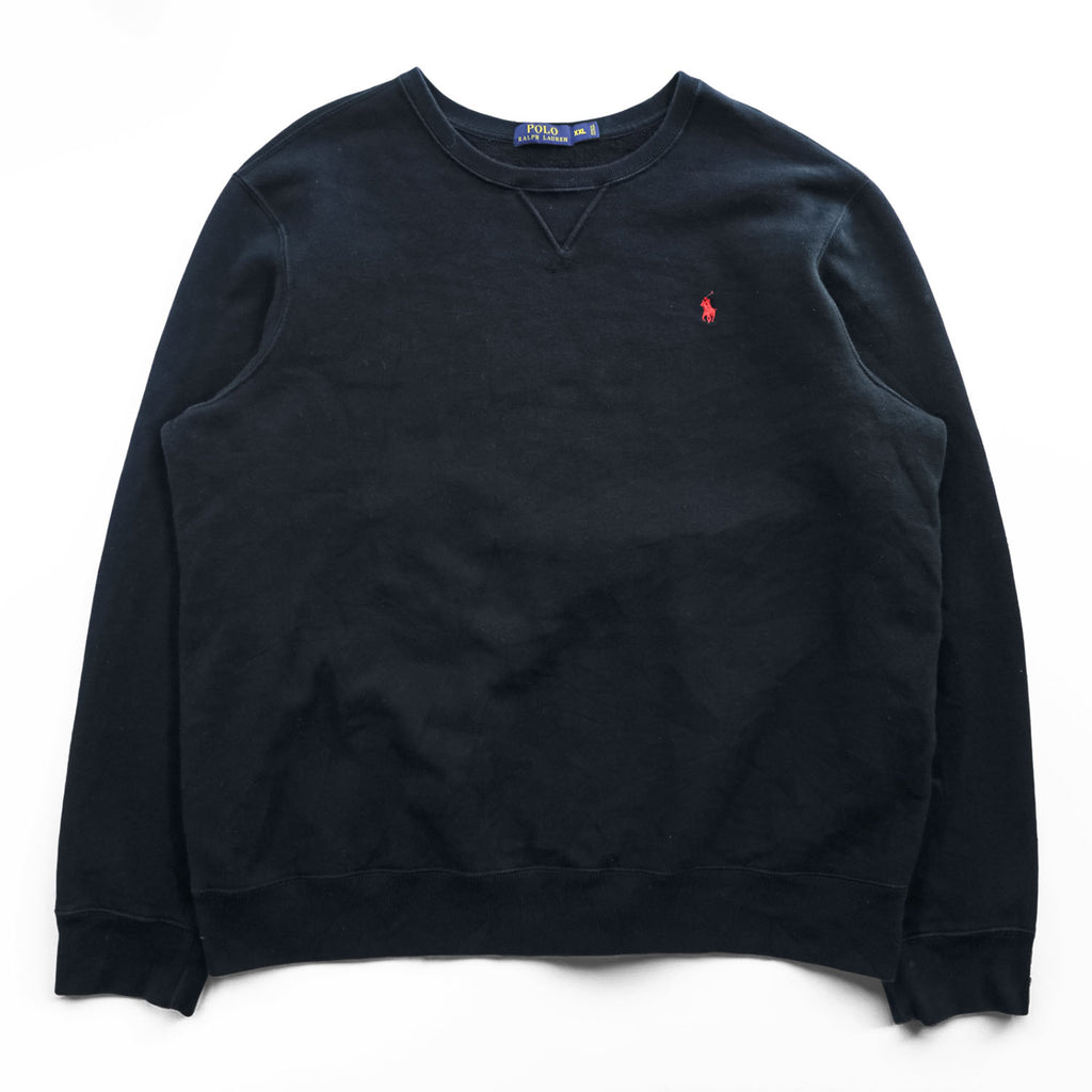 Polo Ralph Lauren 前V スウェット トレーナー 2XL ブラック コットン スモールポニー ロゴ 刺繍