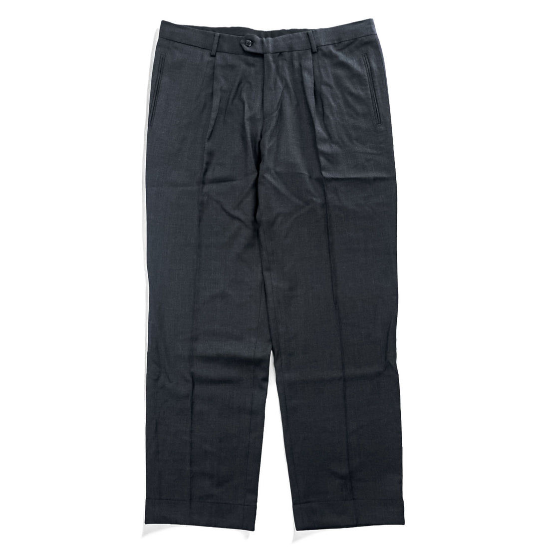 HUGO BOSS タック スラックス パンツ L グレー ダブルカフス センタープレス