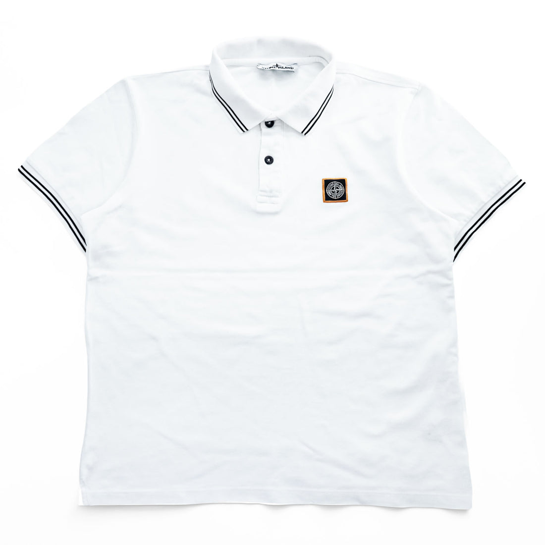 STONE ISLAND ポロシャツ XL ホワイト ワンポイントロゴ 鹿の子 トルコ製