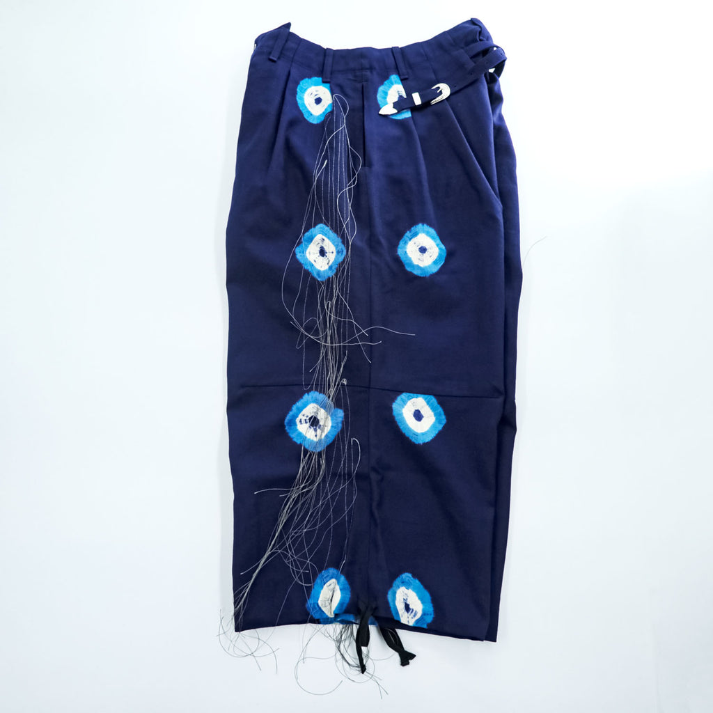 Leh バルーンパンツ イージー ワイド スラックス S ネイビー タイダイ X BAND WIDE SLACKS Romantic メタル バックル ベルト