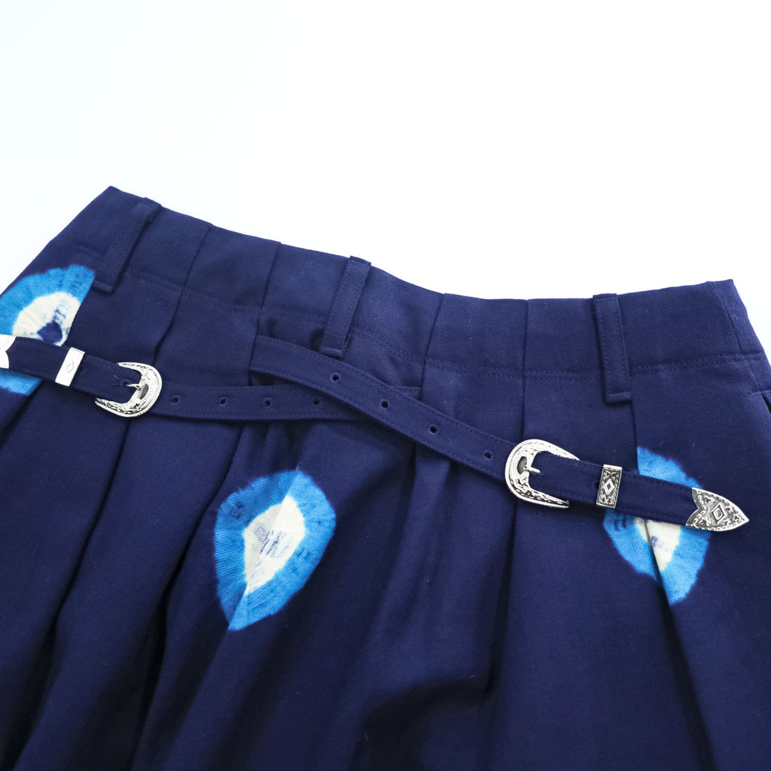 Leh バルーンパンツ イージー ワイド スラックス S ネイビー タイダイ X BAND WIDE SLACKS Romantic メタル バックル ベルト