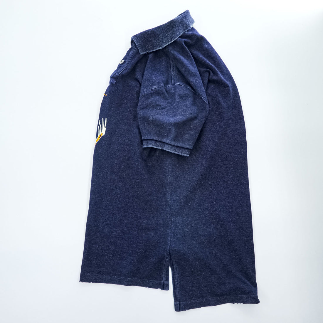Polo Ralph Lauren 90年代 ヴィンテージ加工 鹿の子 ポロシャツ CUSTOM FIT インディゴ 刺繍 龍 漢字
