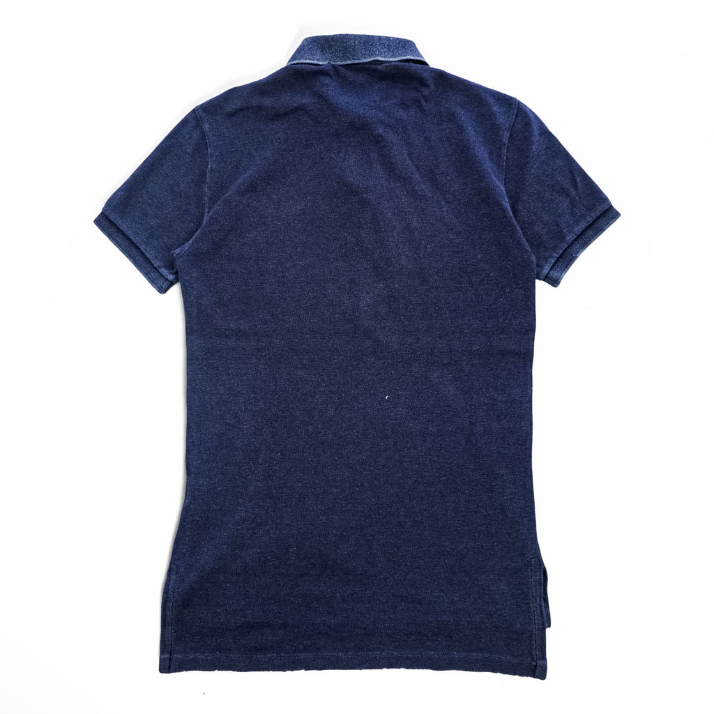 Polo Ralph Lauren 90年代 ヴィンテージ加工 鹿の子 ポロシャツ CUSTOM FIT インディゴ 刺繍 龍 漢字
