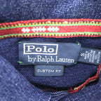 Polo Ralph Lauren 90年代 ヴィンテージ加工 鹿の子 ポロシャツ CUSTOM FIT インディゴ 刺繍 龍 漢字