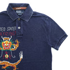 Polo Ralph Lauren 90年代 ヴィンテージ加工 鹿の子 ポロシャツ CUSTOM FIT インディゴ 刺繍 龍 漢字