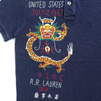 Polo Ralph Lauren 90年代 ヴィンテージ加工 鹿の子 ポロシャツ CUSTOM FIT インディゴ 刺繍 龍 漢字