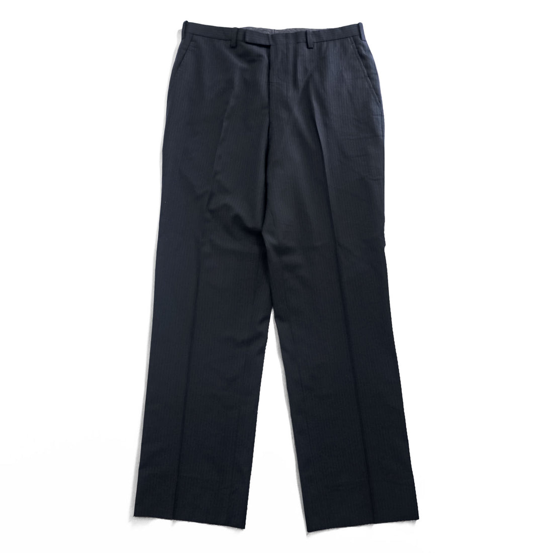 BURBERRY BLACK LABEL 日本製 スラックス パンツ L ダークネイビー ストライプ 羊毛 センタープレス