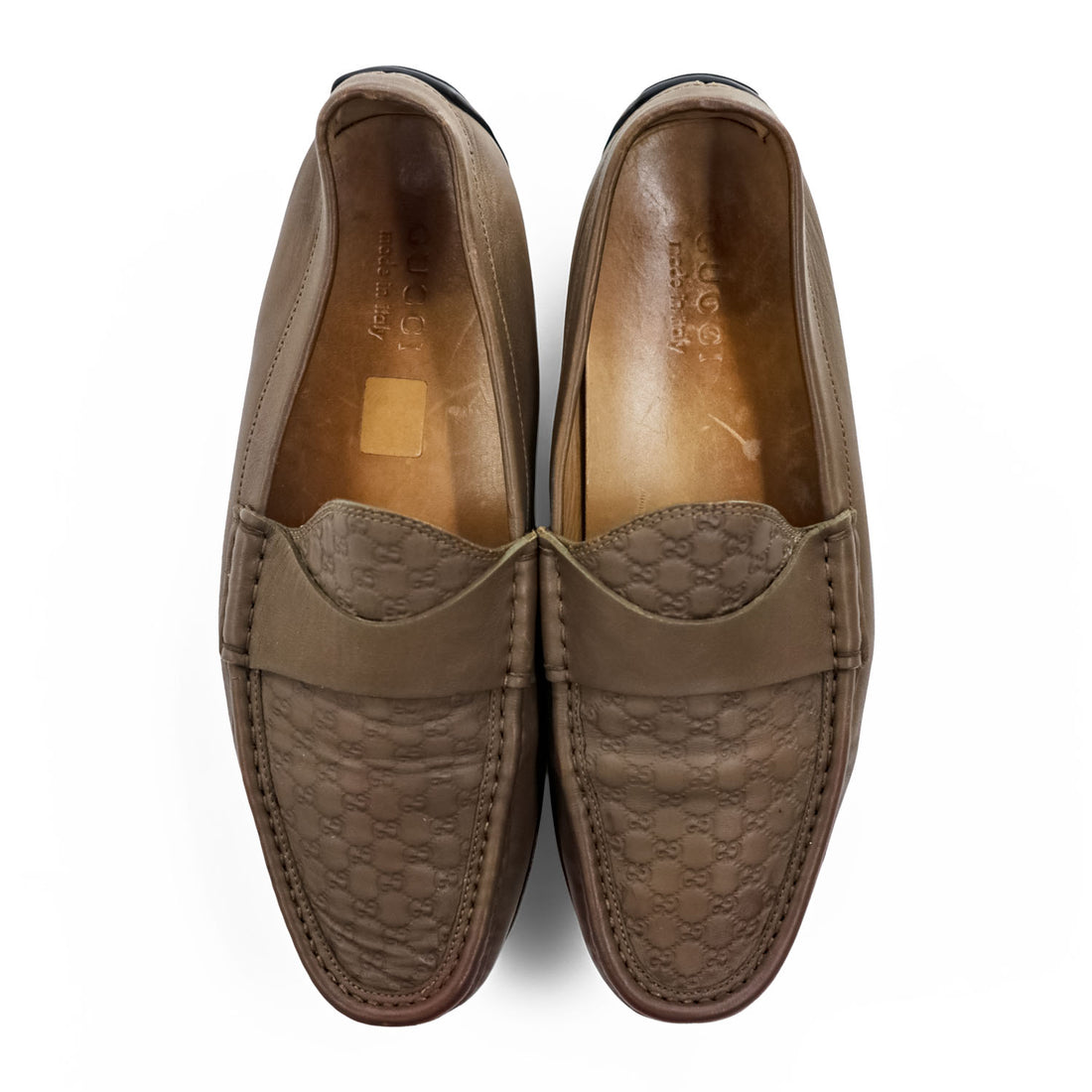 Gucci 466904 Micro Guccissima GG Embossed Leather Driving Loafers Brown Mens UK7 US8 Italy