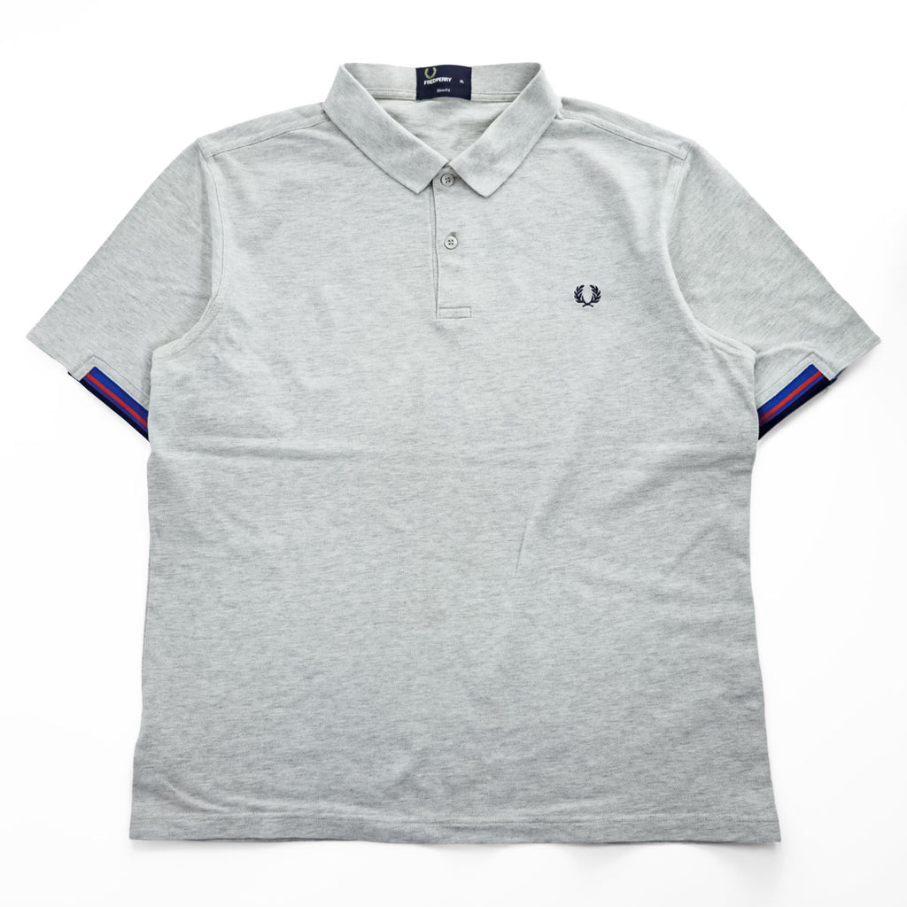 FRED PERRY 鹿の子 ポロシャツ XL グレー SLIM FIT ワンポイントロゴ M3210