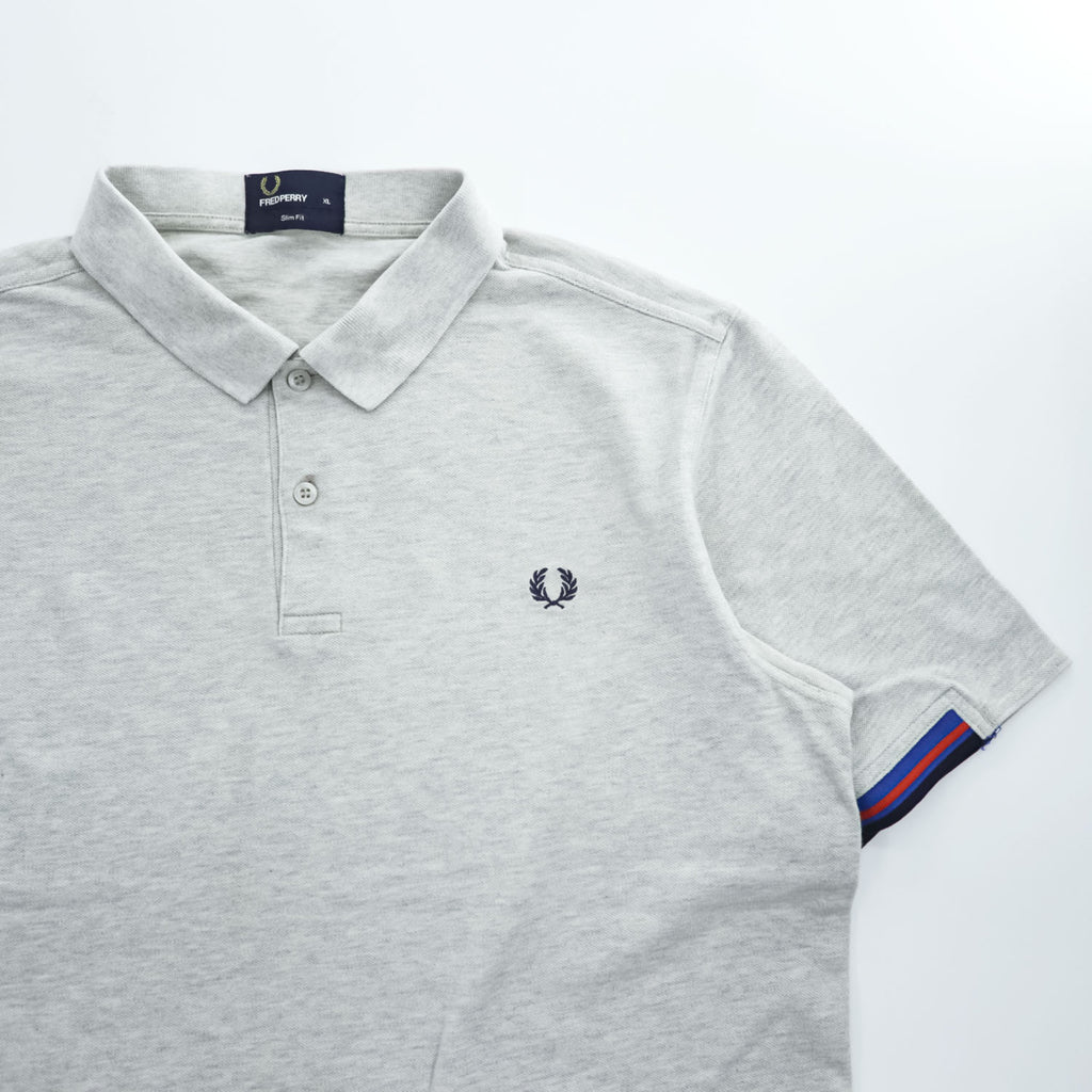FRED PERRY 鹿の子 ポロシャツ XL グレー SLIM FIT ワンポイントロゴ M3210