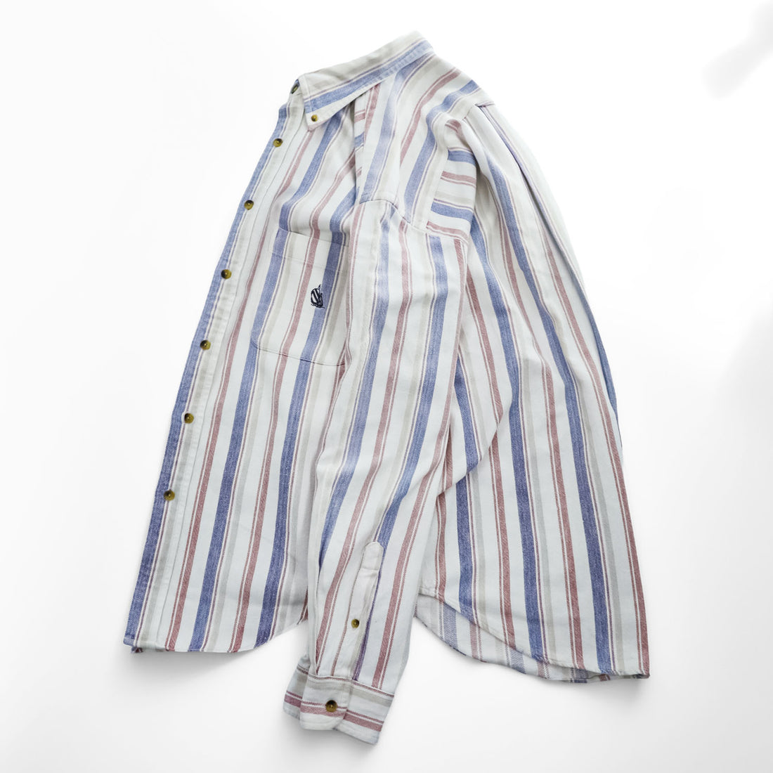 NAUTICA 90年代 ヴィンテージ インド綿 コットン 長袖 マルチストライプシャツ M ホワイト ボタンダウン