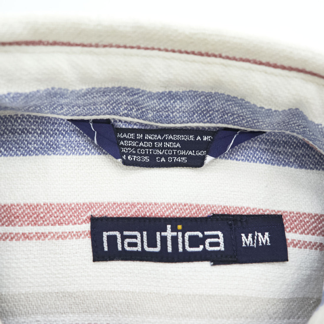 NAUTICA 90年代 ヴィンテージ インド綿 コットン 長袖 マルチストライプシャツ M ホワイト ボタンダウン