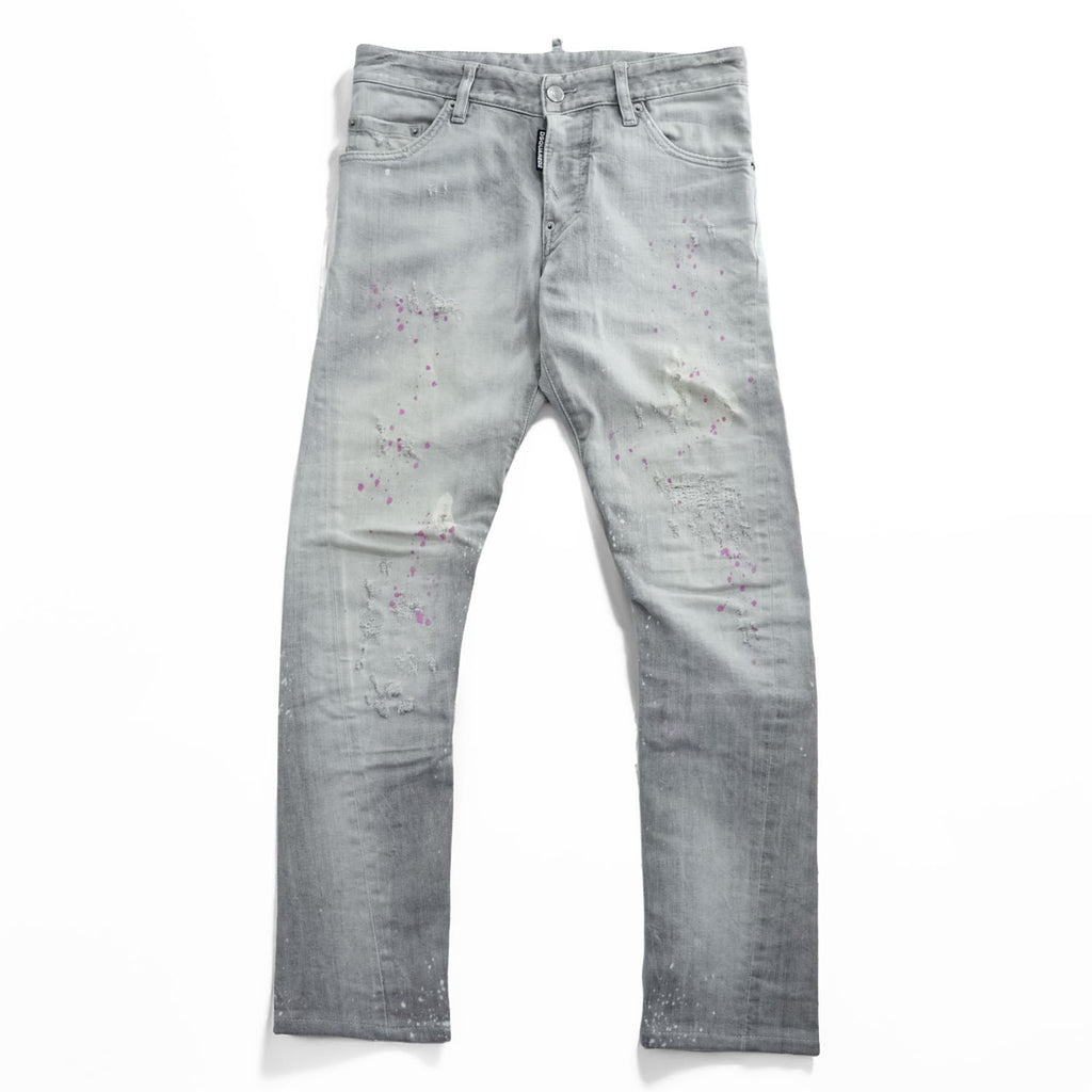 DSQUARED2 Sexy Twist Jeans Grey Paint Splatter Distressed Stretch Denim Made in Italy Mens IT42