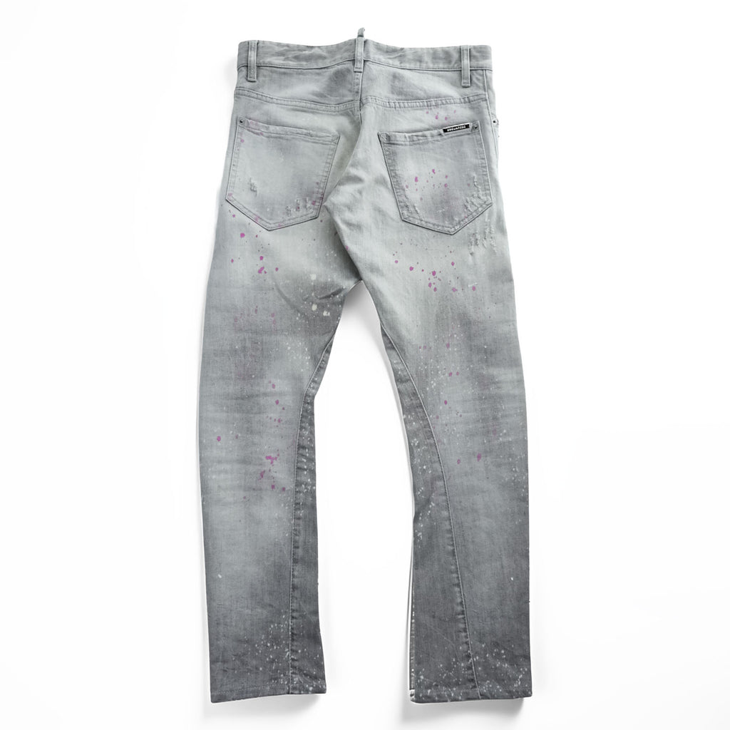 DSQUARED2 Sexy Twist Jeans Grey Paint Splatter Distressed Stretch Denim Made in Italy Mens IT42