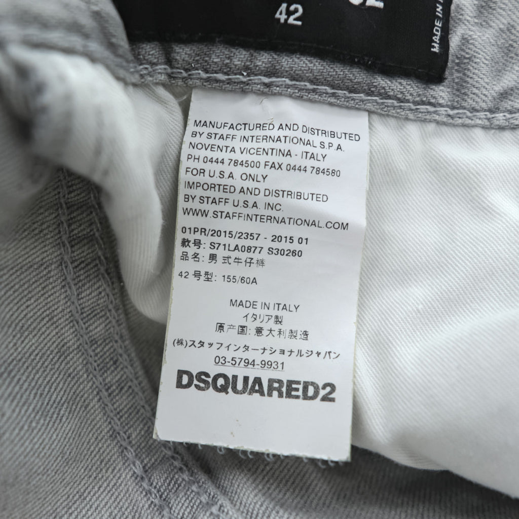 DSQUARED2 Sexy Twist Jeans Grey Paint Splatter Distressed Stretch Denim Made in Italy Mens IT42