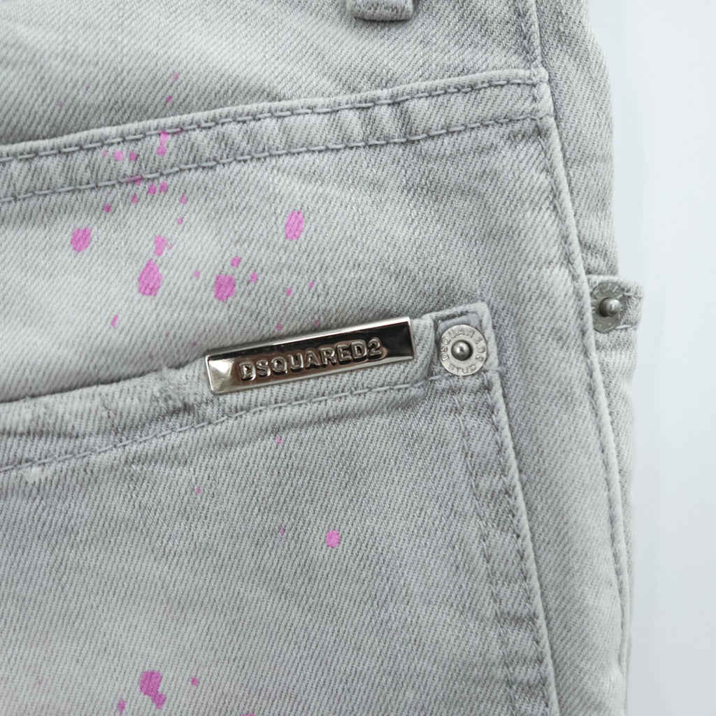 DSQUARED2 Sexy Twist Jeans Grey Paint Splatter Distressed Stretch Denim Made in Italy Mens IT42