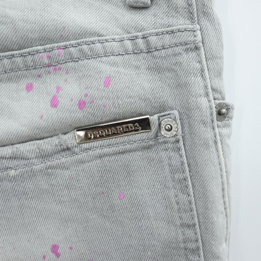 DSQUARED2 Sexy Twist Jeans Grey Paint Splatter Distressed Stretch Denim Made in Italy Mens IT42