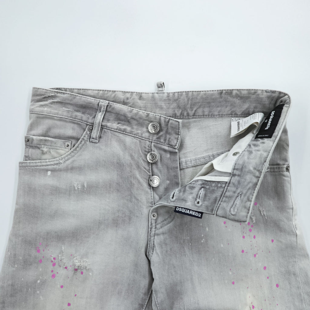 DSQUARED2 Sexy Twist Jeans Grey Paint Splatter Distressed Stretch Denim Made in Italy Mens IT42