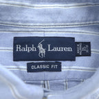 Ralph Lauren 90年代 オックスフォード 長袖 ストライプシャツ L ブルー ボタンダウン スモールポニー ロゴ 刺繍