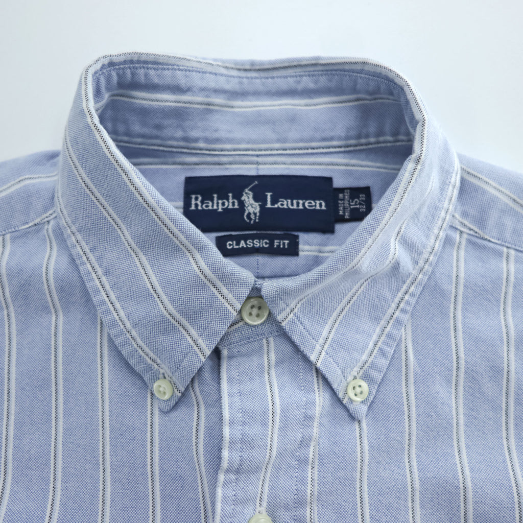 Ralph Lauren 90年代 オックスフォード 長袖 ストライプシャツ L ブルー ボタンダウン スモールポニー ロゴ 刺繍