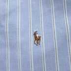 Ralph Lauren 90年代 オックスフォード 長袖 ストライプシャツ L ブルー ボタンダウン スモールポニー ロゴ 刺繍
