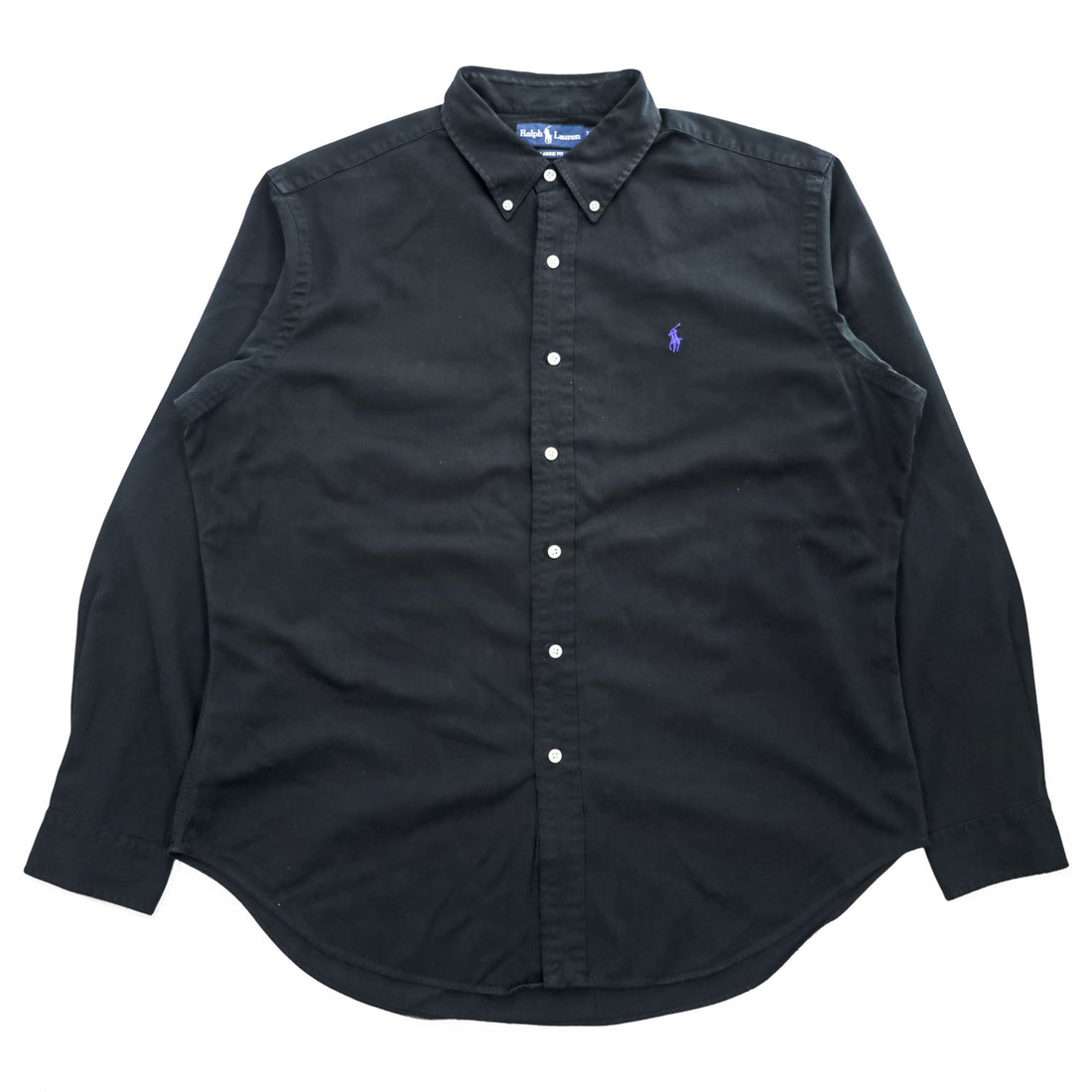 Ralph Lauren 90年代 ヴィンテージ 長袖 ボタンダウンシャツ XL ブラック CLASSIC FIT シルク混 スモールポニー ロゴ 刺繍