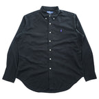Ralph Lauren 90s Vintage Long-Sleeve Button-Down Shirt, XL, Black, Small Pony Logo Embroidery, Classic Fit, Silk Blend