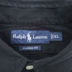 Ralph Lauren 90s Vintage Long-Sleeve Button-Down Shirt, XL, Black, Small Pony Logo Embroidery, Classic Fit, Silk Blend