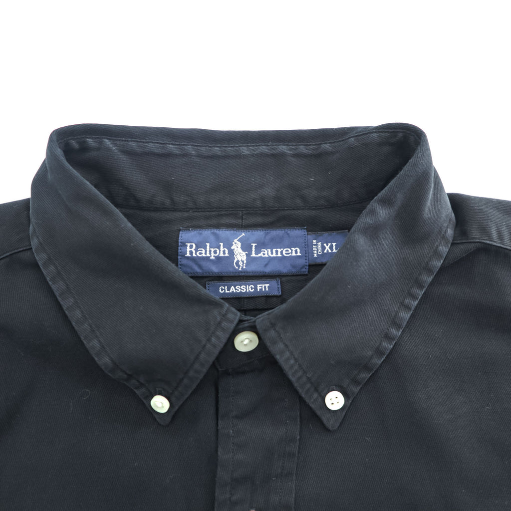 Ralph Lauren 90s Vintage Long-Sleeve Button-Down Shirt, XL, Black, Small Pony Logo Embroidery, Classic Fit, Silk Blend