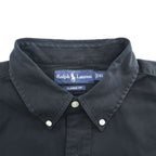 Ralph Lauren 90s Vintage Long-Sleeve Button-Down Shirt, XL, Black, Small Pony Logo Embroidery, Classic Fit, Silk Blend
