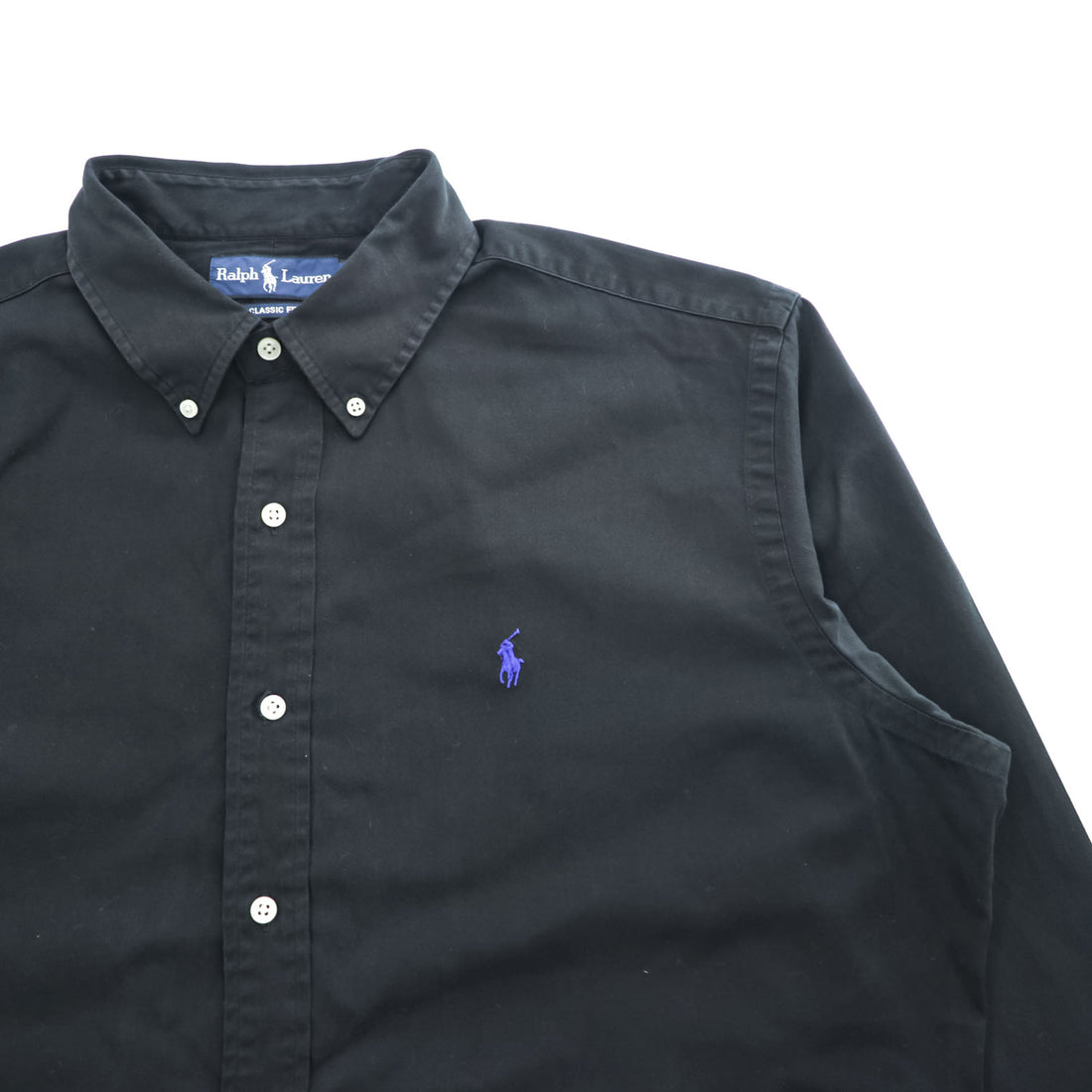Ralph Lauren 90s Vintage Long-Sleeve Button-Down Shirt, XL, Black, Small Pony Logo Embroidery, Classic Fit, Silk Blend