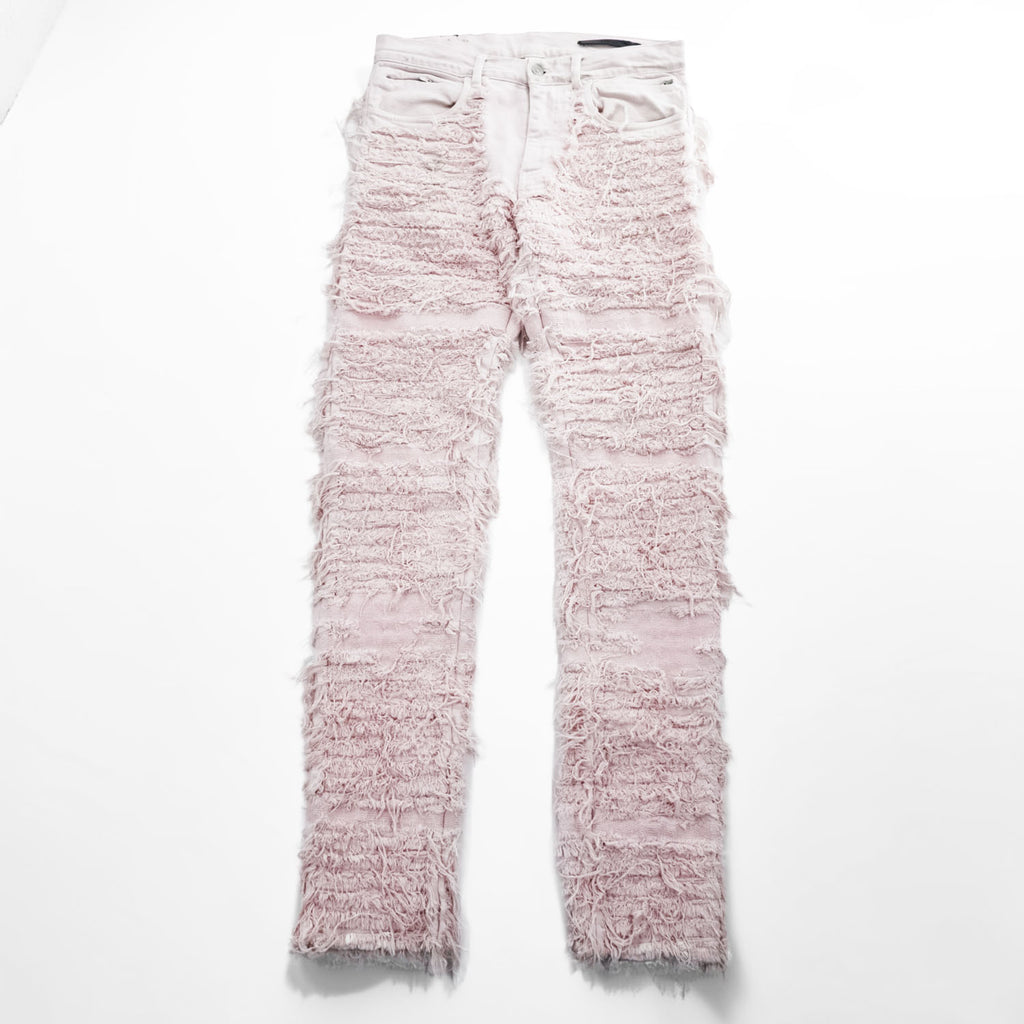 1017 ALYX 9SM x blackmeans Pink Shredded Distressed Fringe Denim Jeans Made in Italy