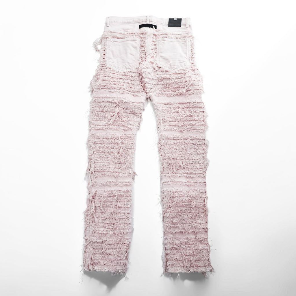 1017 ALYX 9SM x blackmeans Pink Shredded Distressed Fringe Denim Jeans Made in Italy