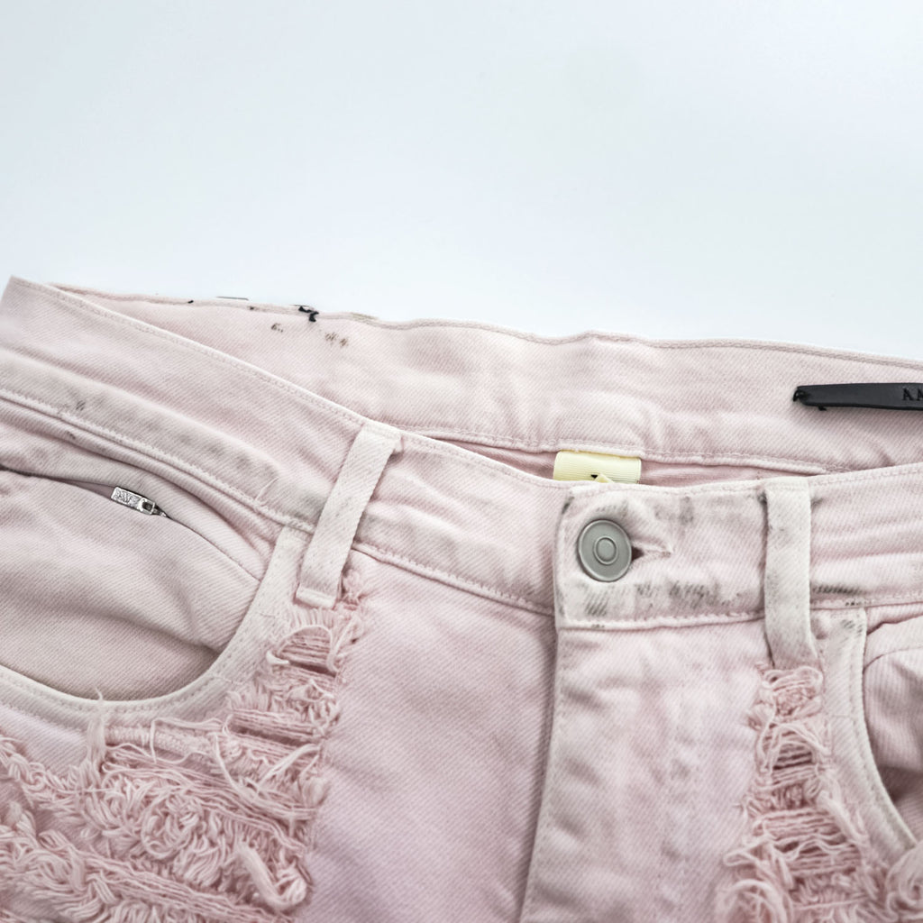 1017 ALYX 9SM x blackmeans Pink Shredded Distressed Fringe Denim Jeans Made in Italy