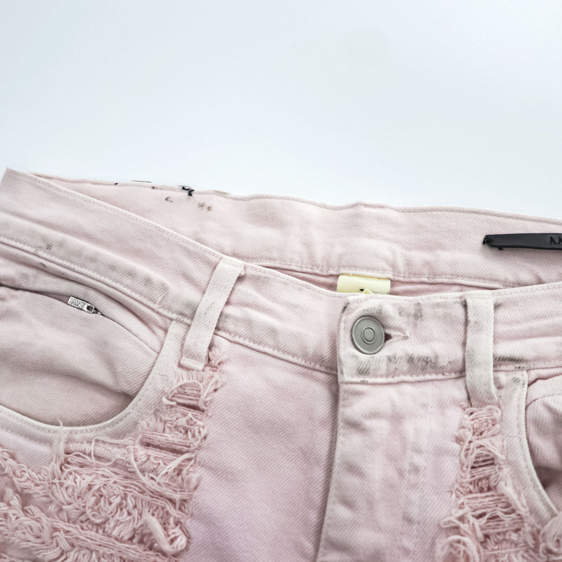 1017 ALYX 9SM x blackmeans Pink Shredded Distressed Fringe Denim Jeans Made in Italy