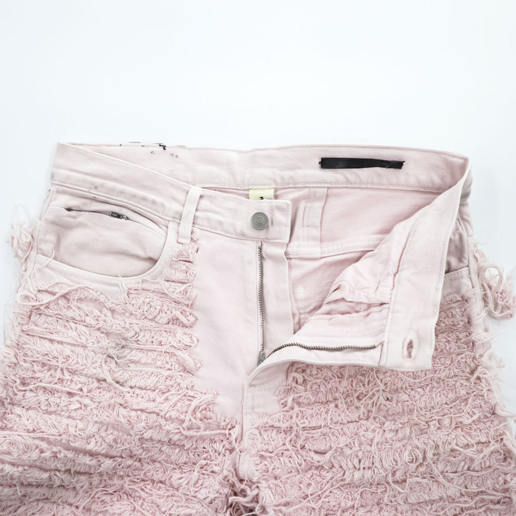 1017 ALYX 9SM x blackmeans Pink Shredded Distressed Fringe Denim Jeans Made in Italy