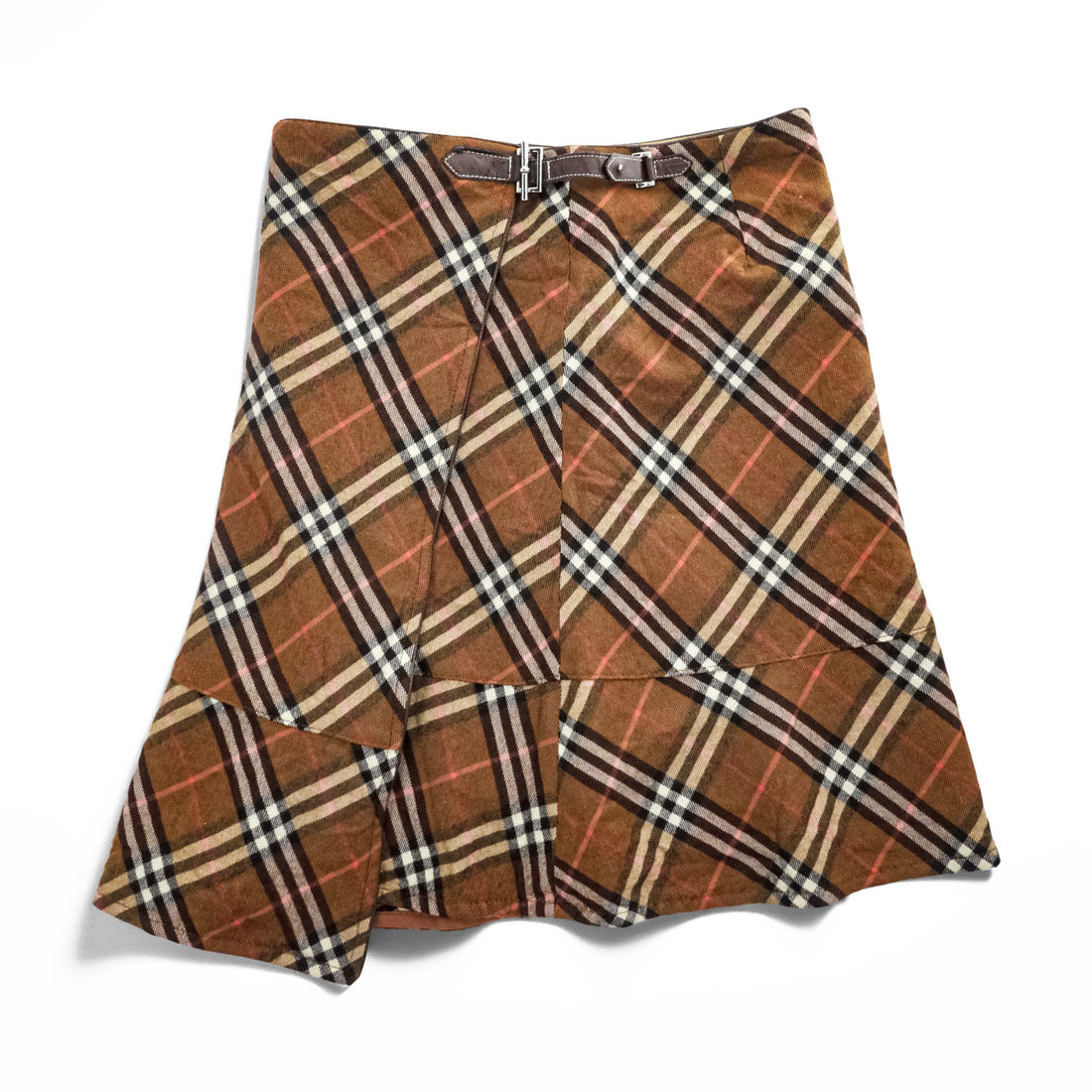Burberry London Blue Label Nova Check Wool Wrap Skirt Women’s Size 36 Brown Pleated Belt FLF74-520 Japan