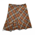 Burberry London Blue Label Nova Check Wool Wrap Skirt Women’s Size 36 Brown Pleated Belt FLF74-520 Japan