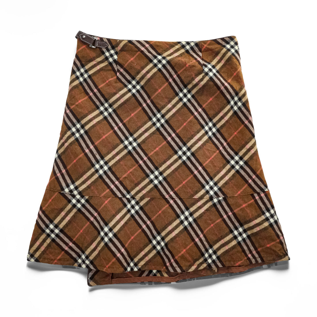 Burberry London Blue Label Nova Check Wool Wrap Skirt Women’s Size 36 Brown Pleated Belt FLF74-520 Japan
