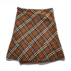 Burberry London Blue Label Nova Check Wool Wrap Skirt Women’s Size 36 Brown Pleated Belt FLF74-520 Japan